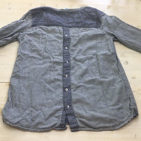C & C California long sleeve multi-stripe pullover button back chambray top sz M - Picture 5 of 5